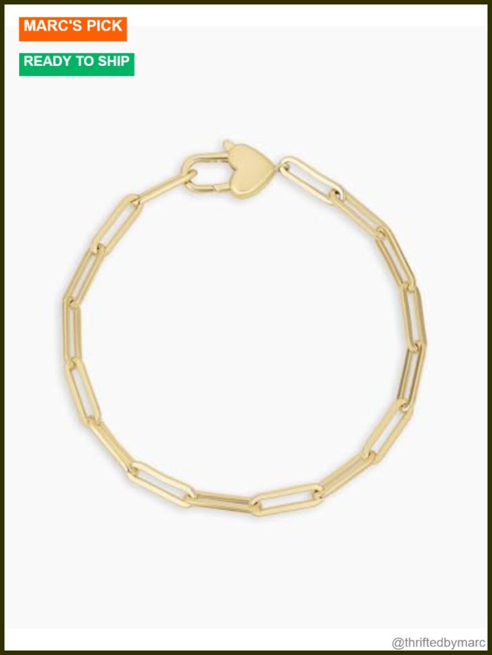 18k Gold Plated Heart Padlock Bracelet Chain 7"